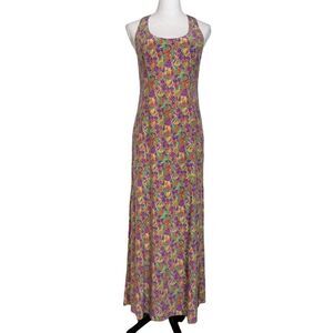 Vintage Y2K Floral Silk Maxi Dress Size 4 Fairy Garden Ethereal Romantic Cottage